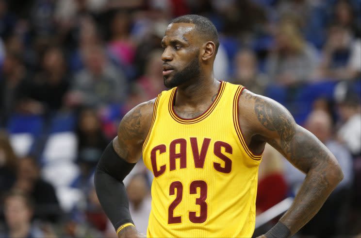 LeBron James pulled off one of the most unlikely passes you’ll ever see on Tuesday. (AP)