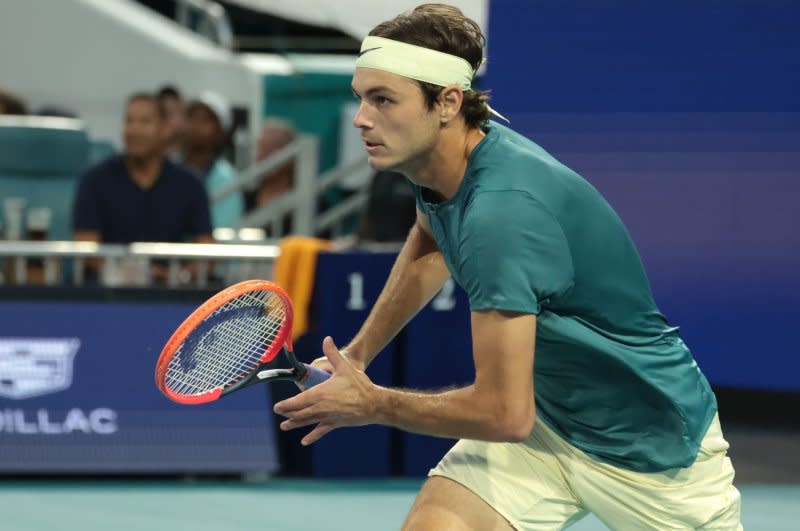 American Taylor Fritz (pictured) needed five sets to beat Argentine Facundo Diaz Acosta in the first round of the 2024 Australian Open. File Photo by Gary I Rothstein/UPI