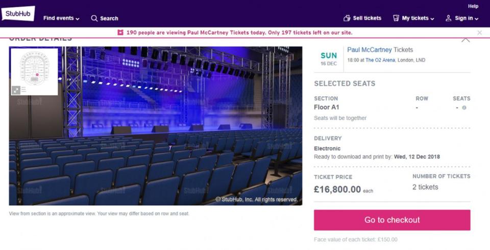 Flogging: Tickets were listed for nearly £17,000 for a pair (StubHub)