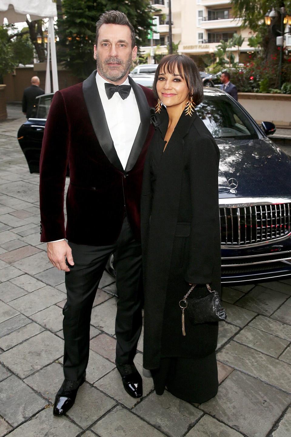 Jon Hamm and Rashida Jones arrive at the Mercedes-Benz Academy Awards Viewing Party. 