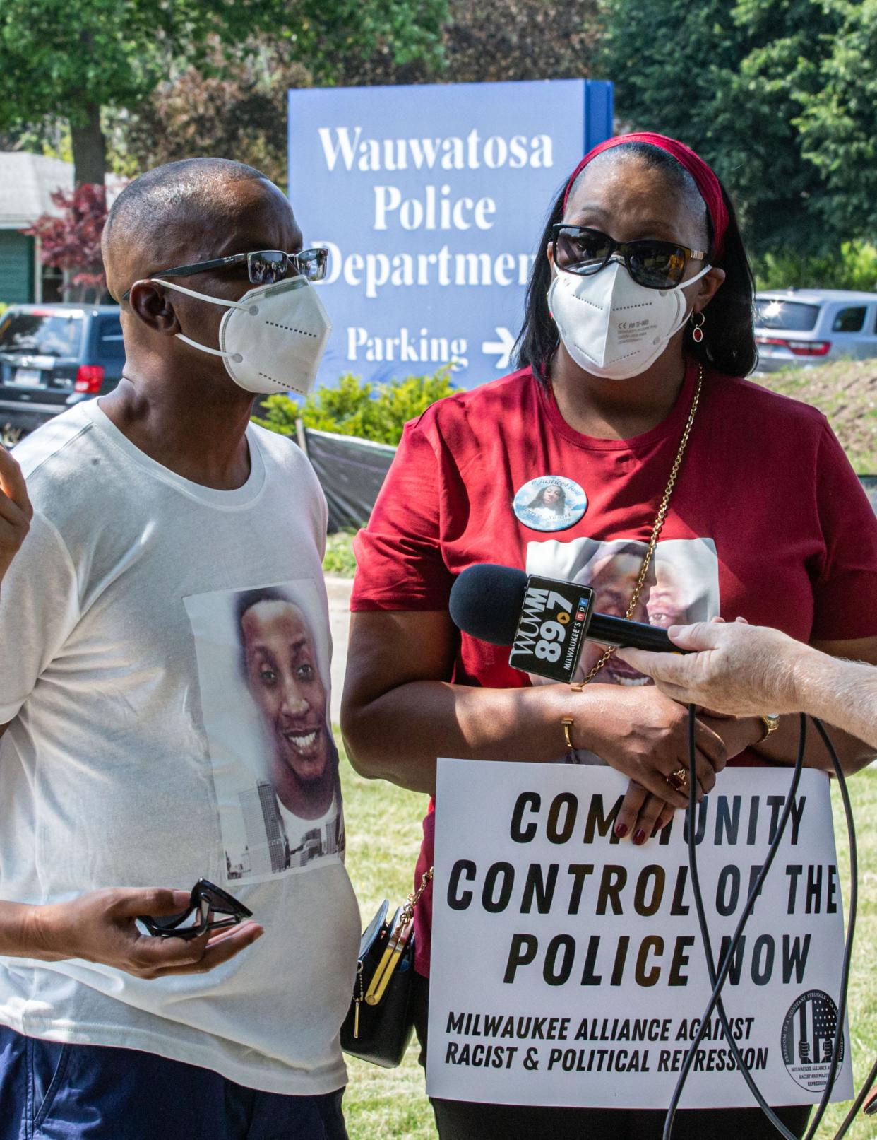 Linda and Jay Anderson Sr. speak to the media outside the Wauwatosa Police Department on Thursday, June 18, 2020.