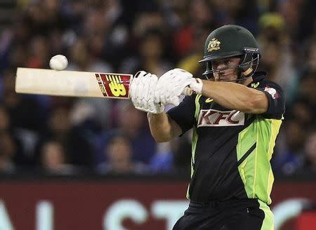 Australia's Aaron Finch batting against India during their T20 cricket match at the Melbourne Cricket Ground, Australia January 29, 2016. REUTERS/Hamish Blair