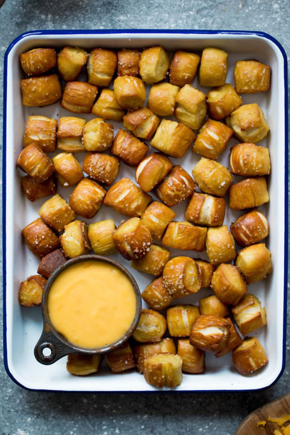 Soft Pretzel Bites and Cheddar Cheese Sauce