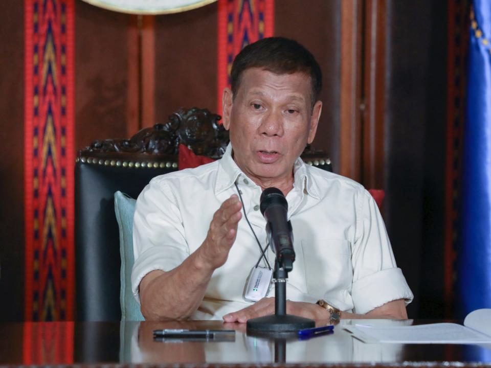 Philippine President Rodrigo Duterte speaks during a late night live broadcast in Malacanang, Manila, Philippines on April 3.