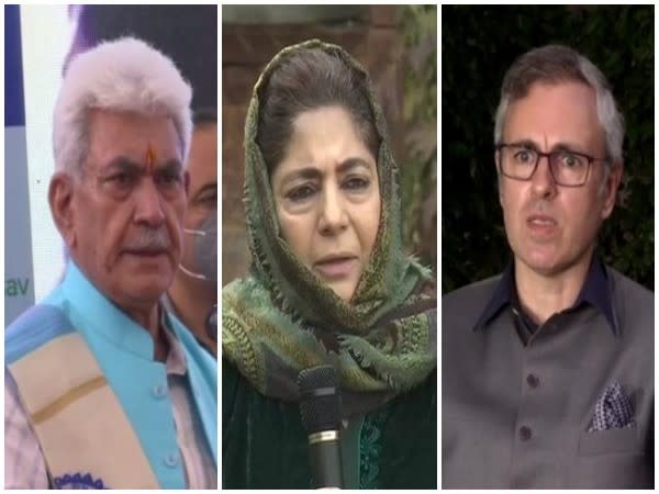 J-K LG Manoj Sinha, PDP Chief Mehbooba Mufti, NC leader Omar Abdullah (from left to right) 