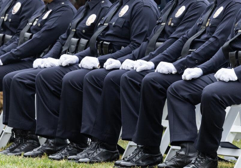 LOS ANGELES, CA - MAY 03: FOR FILE ART - LAPD recruit class 11-23 graduation ceremony at the Los Angeles Police Academy in Los Angeles, CA on Friday, May 3, 2024. (Myung J. Chun / Los Angeles Times)