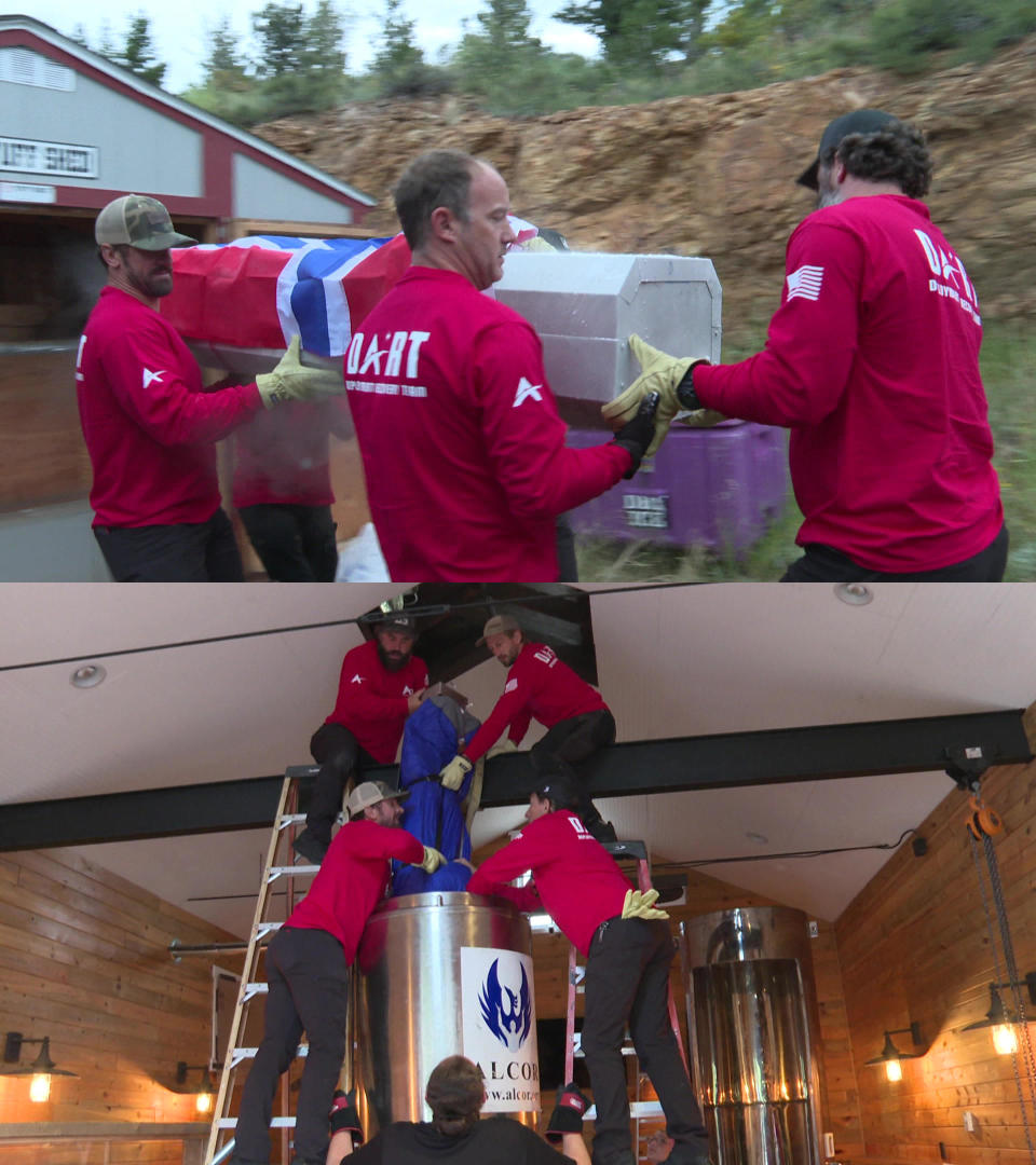 The frozen remains of Bredo Morstøl are transferred to their new resting place, at the Stanley Hotel.  / Credit: CBS News