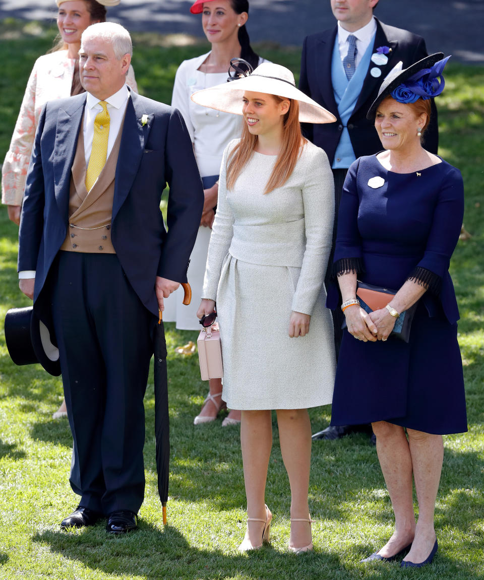 Prince Andrew, Princess Beatrice and Sarah Fergsuson, Duchess of York. Image via Getty Images.