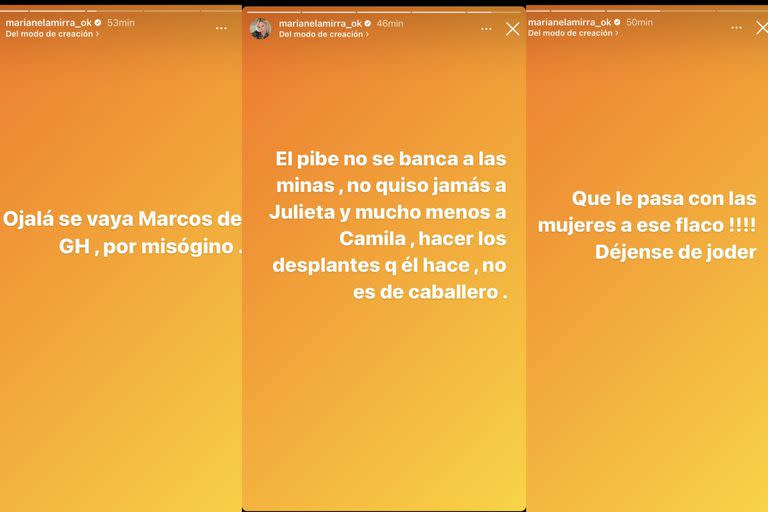 Las historias de Marianela Mirra contra Marcos Ginocchio por una actitud en Gran Hermano