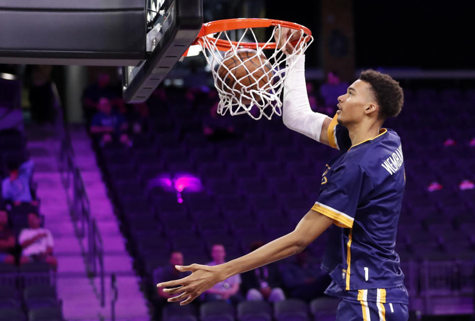 Victor Wembanyama, the top 2023 NBA draft prospect, is a good reason to look at the unders on several teams. (Photo by Steve Marcus/Getty Images)