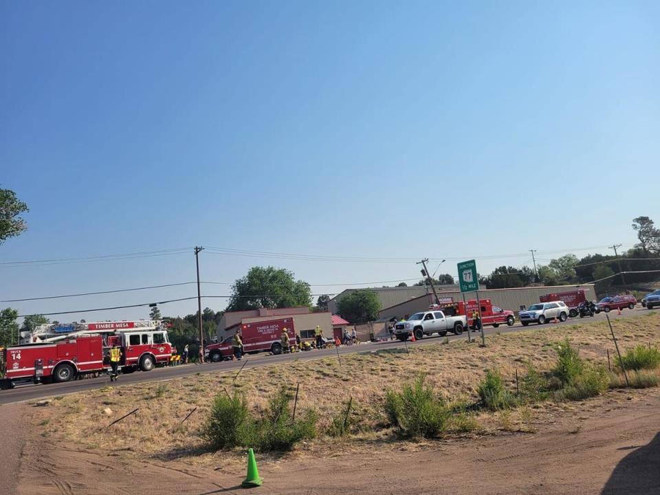 Six people are in critical condition and others are hurt after a pickup truck drove into bicyclists at a race event in downtown Show Low, Arizona, early Saturday morning, June 19, 2021. / Credit: KPHO-TV