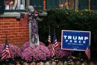 A yard sign supporting U.S President Donald Trump stands outside a house in Lancaster, Pennsylvania