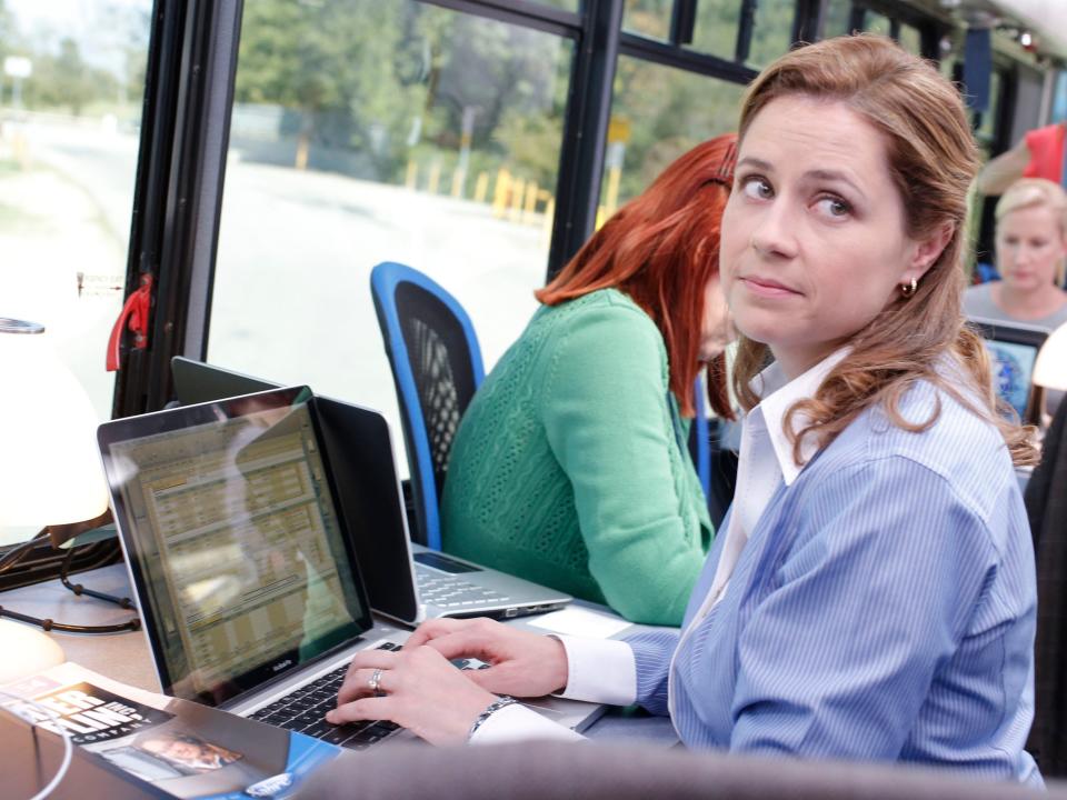 Jenna Fischer as Pam Halpert in the "Work Bus" episode of "The Office."