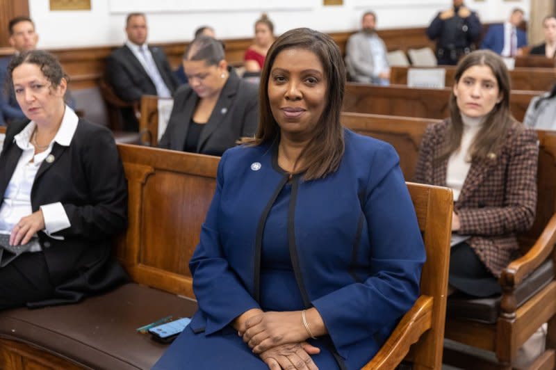 Letitia James, New York's attorney general, looks on during a court appearance of former President Donald Trump at his civil fraud trial at State Supreme Court on Wednesday. Photo by Jeenah Moon/UPI