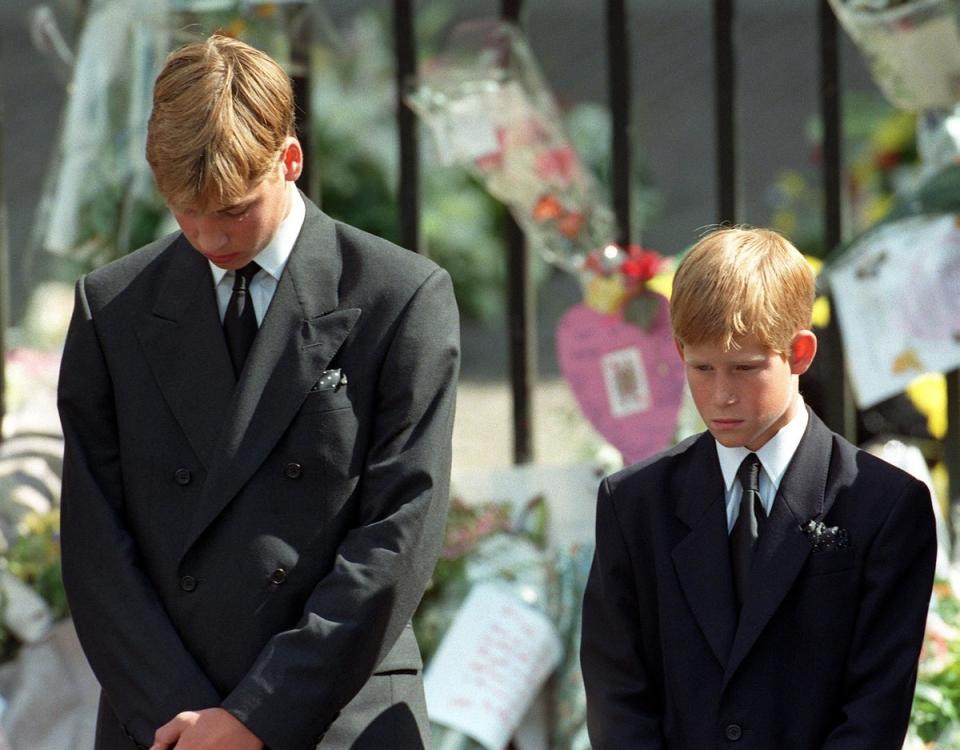 Prince William and Prince Harry, aged 15 and 12, attend the public funeral of their mother, Princess Diana, in 1997 (Adam Butler/PA Archive/PA Images)