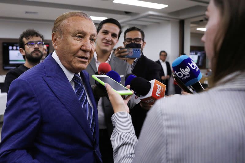 Colombian centre-right presidential candidate Rodolfo Hernandez of Anti-Corruption Rulers' League Party speaks to the press after a meeting with businessmen in Bogota