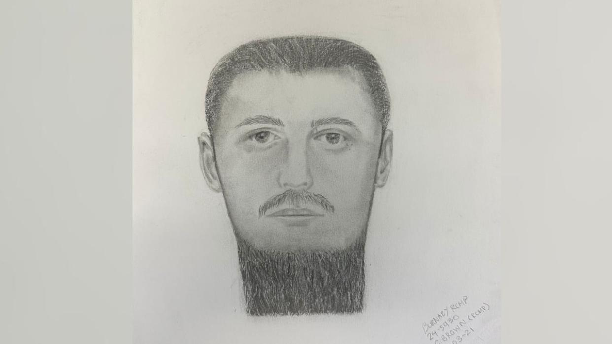 Burnaby RCMP have released this sketch of a man, who is a suspect in an alleged sexual assault in February. (Burnaby RCMP - image credit)