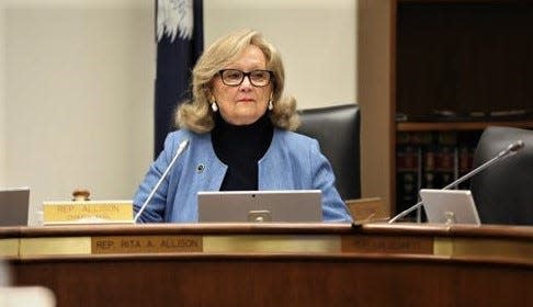 State Rep. Rita Allison, R-Lyman, gavels in a hearing of her House Education and Public Works Committee on Wednesday, Jan. 26, 2022, in Columbia, S.C.