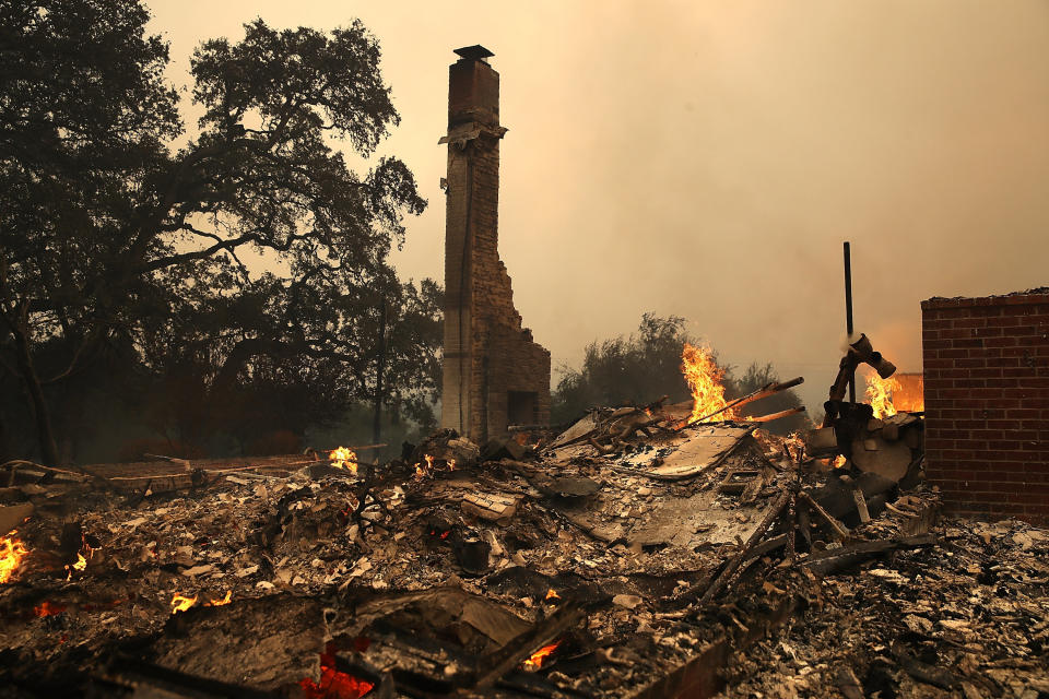 A chimney is all that is left of a home after fire swept through.