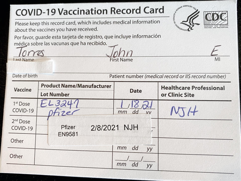 Vaccine card for Dr. John Torres (Dr. John Torres / NBC News)