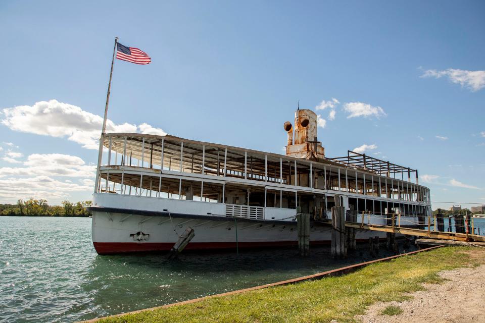 The SS Ste. Claire, a Boblo Boat that is Detroit's last remaining vestige of Boblo Island, is moored near Riverside Marina in Detroit on September 23, 2022 as it undergoes restoration. The boat is featured in a feature-length documentary "Boblo Boats: A Detroit Ferry Tale," which is heading to streaming and DVD.  (Photo: Kelly Jordan, Detroit Free Press)