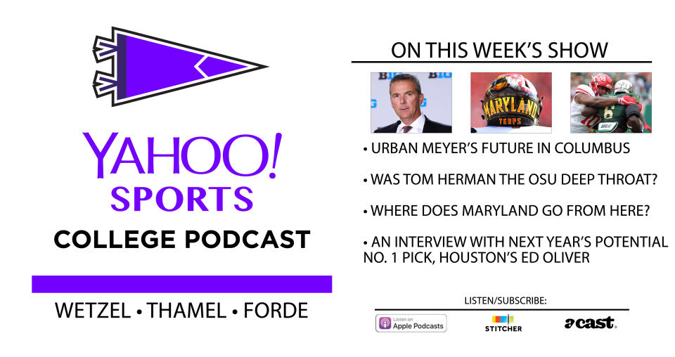 On this week’s College Football Podcast, Dan Wetzel, Pat Forde and Pete Thamel discuss Urban Meyer’s situation and have an interview with Houston’s Ed Oliver. (Yahoo Sports)