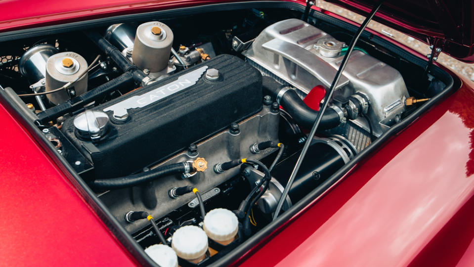 The four-cylinder engine inside a Healey by Caton.