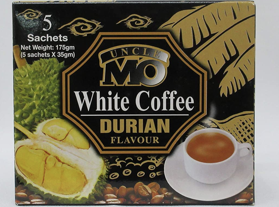 Uncle Mo 5-in-1 durian white coffee, 175g, S$3. PHOTO: Amazon