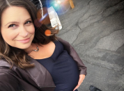 <p><span>‪”Something feels different about Quinn this season,” the actress captioned this pic, showing off her baby bump, as she headed back to work on <em>Scandal</em>. Her pregnancy is being written in. (Photo: <a rel="nofollow noopener" href="https://www.instagram.com/p/BW8qsJEBbHd/?taken-by=ktqlowes&hl=en" target="_blank" data-ylk="slk:Katie Lowes via Instagram;elm:context_link;itc:0;sec:content-canvas" class="link ">Katie Lowes via Instagram</a>)<br></span> </p>