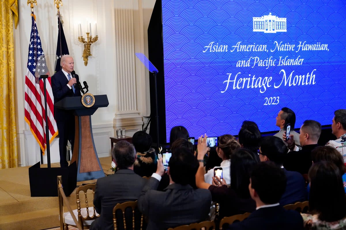 President Joe Biden speaks before a screening of the series 