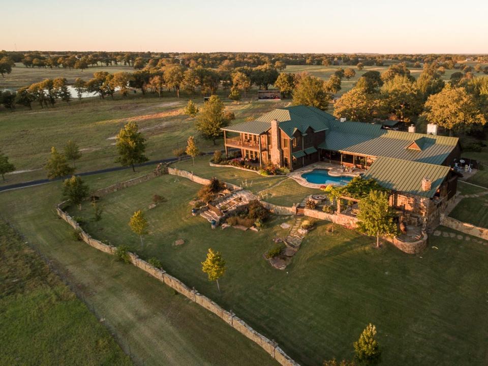 An aerial view of Terry Bradshaw's home on his ranch.