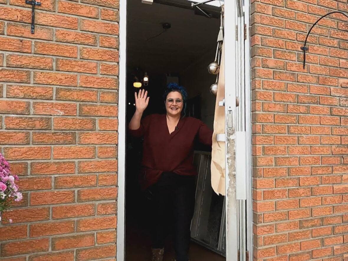 Owner of Auntie Aldoo's Kitchen, Alexandrea Anber, outside her new storefront in Cottam, ON.  (Jennifer La Grassa/CBC - image credit)