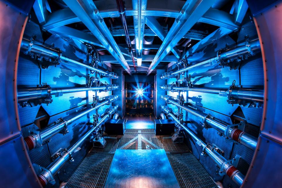 Machinery used to create the powerful lasers, like these pre-amplifiers, currently requires a lot more energy than the lasers themselves produce. <a href="https://commons.wikimedia.org/wiki/File:Preamplifier_at_the_National_Ignition_Facility.jpg#/media/File:Preamplifier_at_the_National_Ignition_Facility.jpg" rel="nofollow noopener" target="_blank" data-ylk="slk:Lawrence Livermore National Laboratory;elm:context_link;itc:0;sec:content-canvas" class="link ">Lawrence Livermore National Laboratory</a>, <a href="http://creativecommons.org/licenses/by-sa/4.0/" rel="nofollow noopener" target="_blank" data-ylk="slk:CC BY-SA;elm:context_link;itc:0;sec:content-canvas" class="link ">CC BY-SA</a>