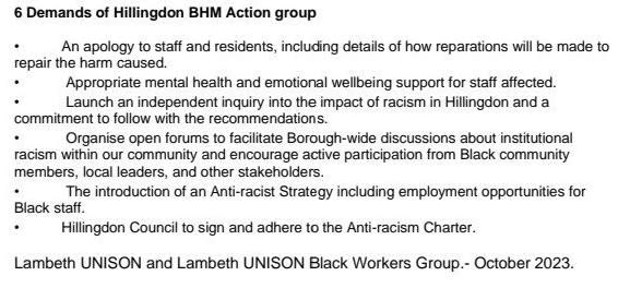 Hillingdon BHM demanded the council apologise to people affected by their policy on Black History Month. (UNISON)
