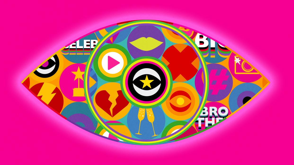  The colourful Celebrity Big Brother 2024 logo on a pink background. 