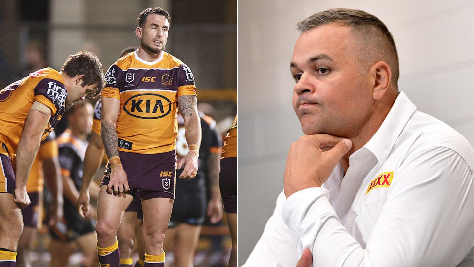 Pictured left, Brisbane veteran Darius Boyd and coach Anthony Seibold on the right.