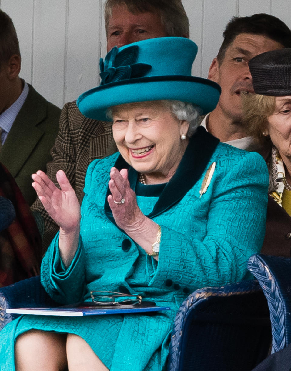 BRAEMAR, SCOTLAND - SEPTEMBER 01:  Queen Elizabeth II attends the 2018 Braemar Highland Gathering at The Princess Royal and Duke of Fife Memorial Park on September 1, 2018 in Braemar, Scotland.  (Photo by Samir Hussein/Samir Hussein/WireImage)