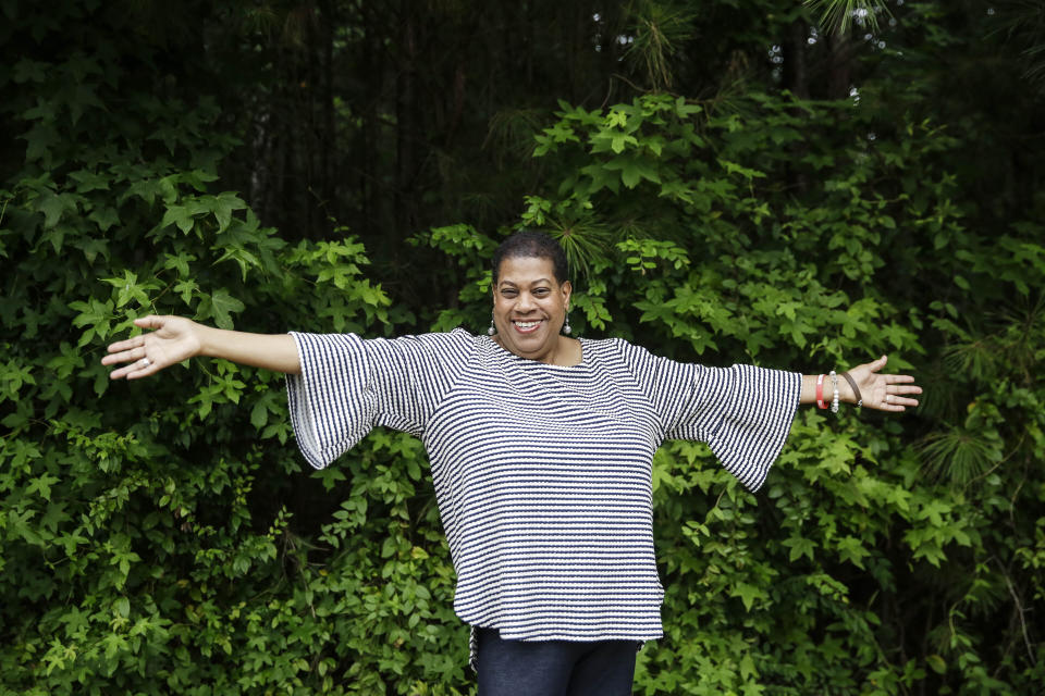 Bev Jackson, chair of the Democratic Party's Cobb County African American caucus, poses for a portrait on Friday, July 24, 2020, in Marietta, Ga. Jackson's family has been roots in Cobb County go back more than 100 years. "You have taken our votes for granted for years. But guess what?" she said. "It's payback time: What are you going to do for us?" (AP Photo/Brynn Anderson)