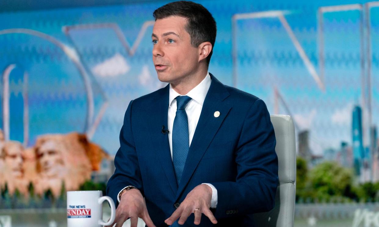 <span>Transportation Secretary Pete Buttigieg speaks during an interview with Fox News Sunday.</span><span>Photograph: José Luis Magaña/AP</span>