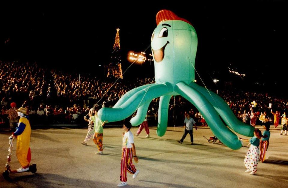 A float in the Orange Bowl Parade in the 1980s.