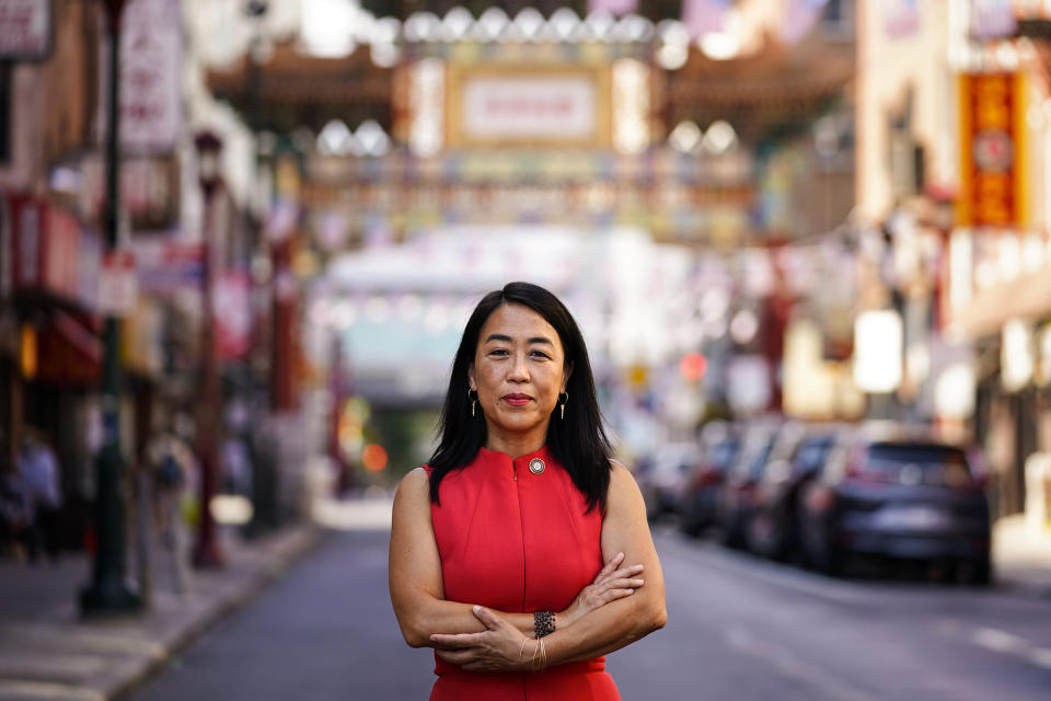 Image: Philadelphia Councilmember Helen Gym poses for a photograph in the Chinatown neighborhood of Philadelphia on  July 22, 2022. (Matt Rourke / AP)