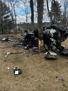 New Hampshire State Police responded to a single-vehicle crash about 1:40 p.m. Tuesday, March 28, 2023, on Burnt Swamp Road in East Kingston.