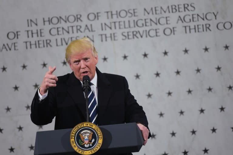 US President Donald Trump speaks at CIA Headquarters in Langley, Virginia, on January 21, 2017