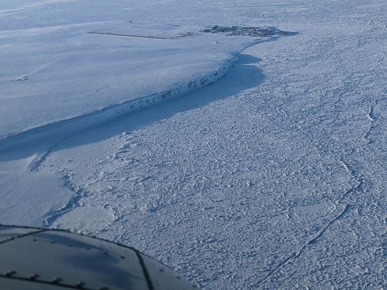 Flying over an Alaskan village.