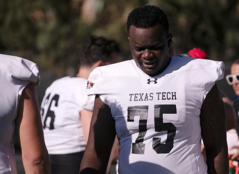 Texas Tech's Jacoby Jackson works out during football practice, Saturday, Aug. 5, 2023, at the Sports Performance Center.