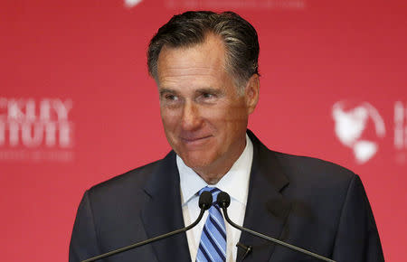 FILE PHOTO: Former Republican U.S. presidential nominee Mitt Romney delivers a speech criticizing current Republican presidential candidate Donald Trump in Salt Lake City, Utah, U.S., March 3, 2016. REUTERS/Jim Urquhart/File Photo