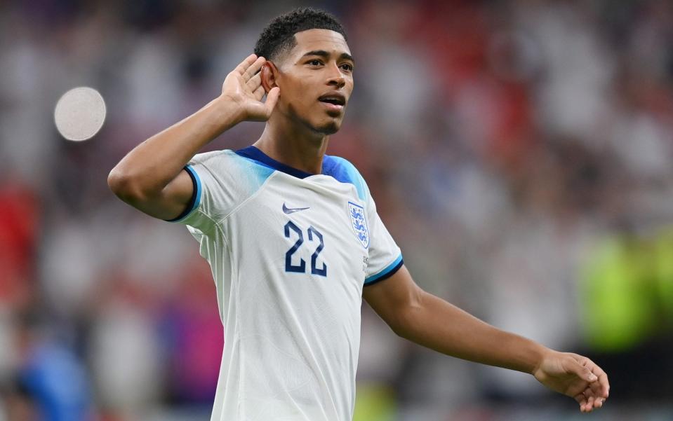 Jude Bellingham of England celebrates after the team's victory during the FIFA World Cup Qatar 2022 Round of 16 match between England and Senegal at Al Bayt Stadium on December 04, 2022 in Al Khor, Qatar - Dan Mullan/Getty Images