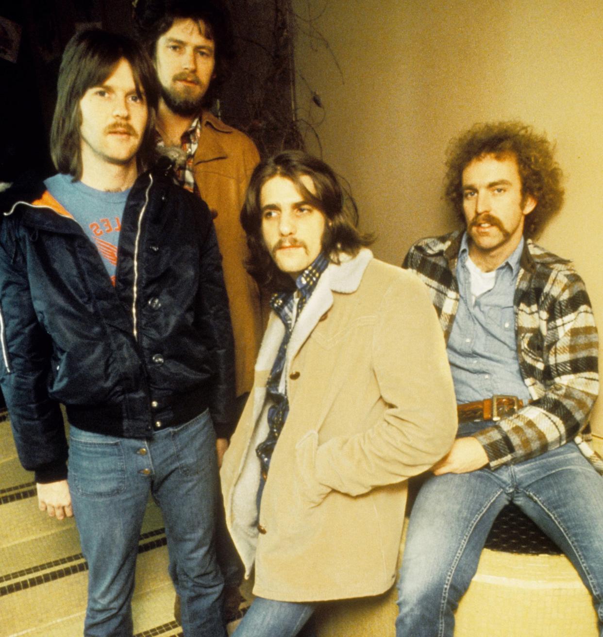 The Eagles' founding members, Randy Meisner, Don Henley, the late Glenn Frey and Bernie Leadon, are seen in 1973. On Monday, their greatest hits album became the best-selling album of all time. (Photo: Gijsbert Hanekroot via Getty Images)