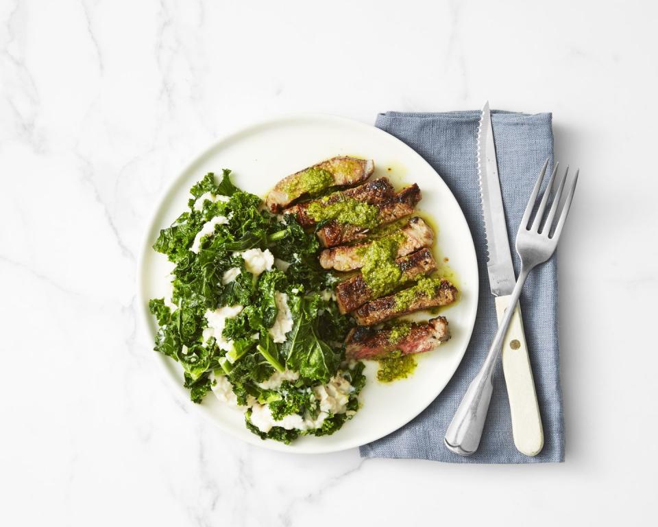 Steak with Kale and White-Bean Mash