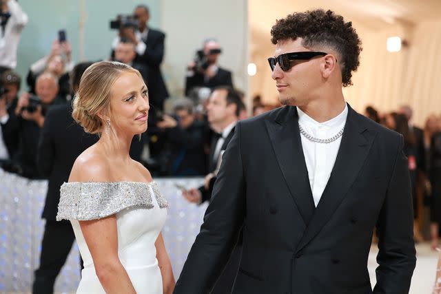 Patrick Mahomes and Travis Kelce Wear Matching Pastel Suits for  'Quarterback' Premiere